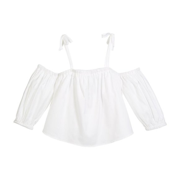Milly Minis Oxford Cold-Shoulder Cotton Blouse Cri - Picture 2 of 8